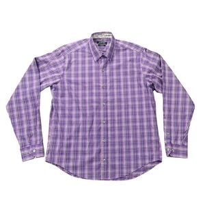 Bugatchi Mens Medium Purple Plaid Classic Fit L/S Button Down Casual Dress Shirt